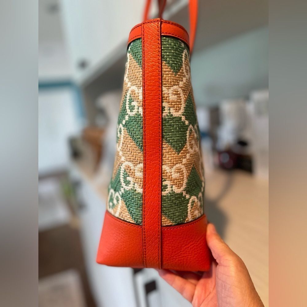 Gucci x Dubai Exclusive GG Raffia Tote Bag – NWT – Orange Leather Trim - Picture 8 of 13